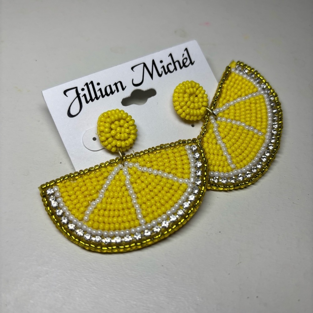 Jillian Michel Yellow Beaded Lemon Wedge Earrings NWT